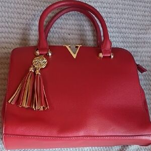 Crossi Elegant Red Handbag with Tassel